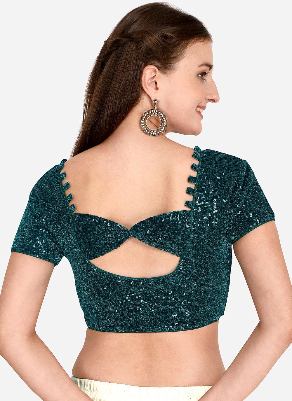 Designer Blouse Net Green Sequins Blouse