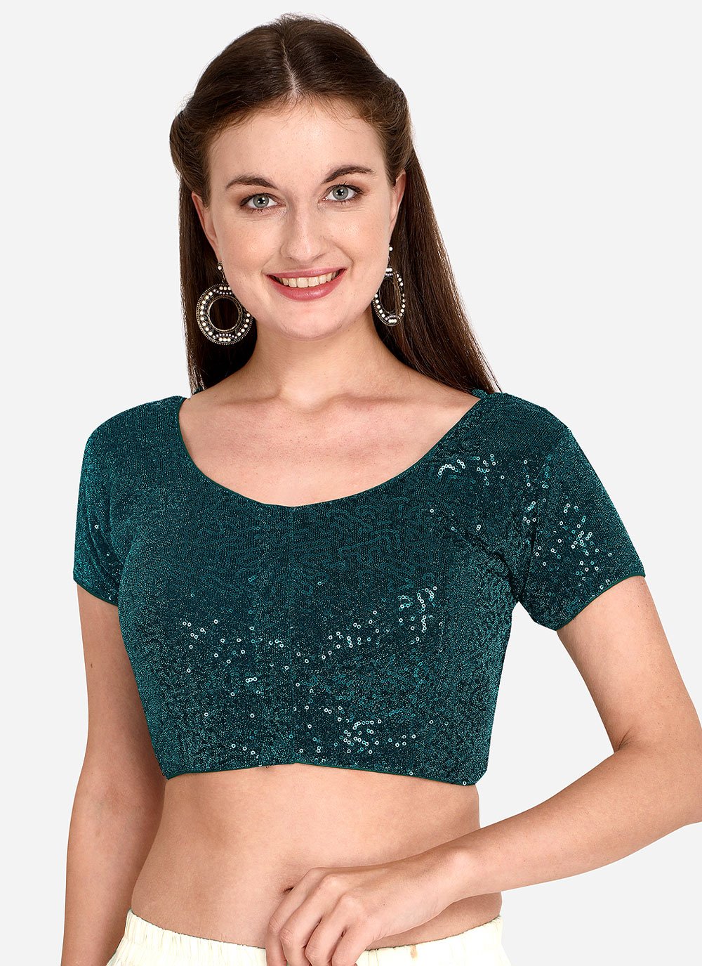 Designer Blouse Net Green Sequins Blouse