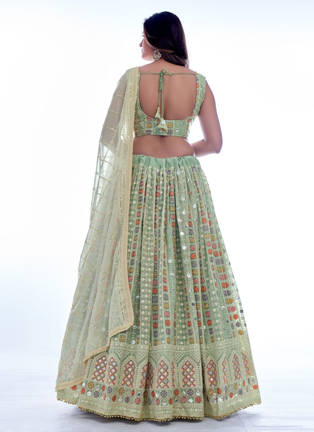 Lehenga Choli Georgette Green Sequins Lehenga Choli