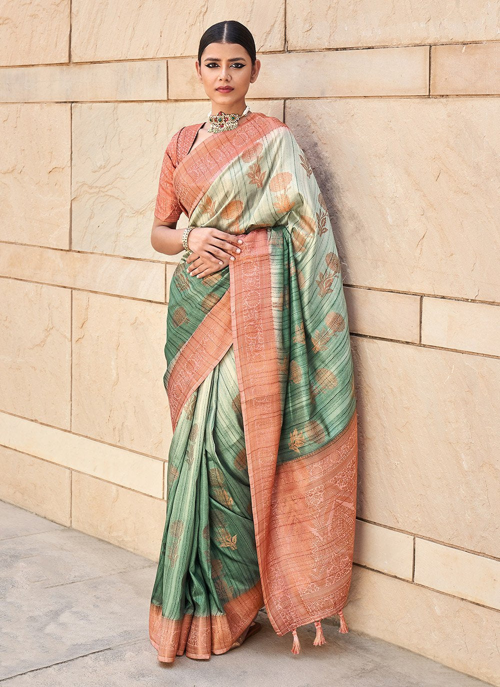 Shaded Saree Silk Green Digital Print Saree