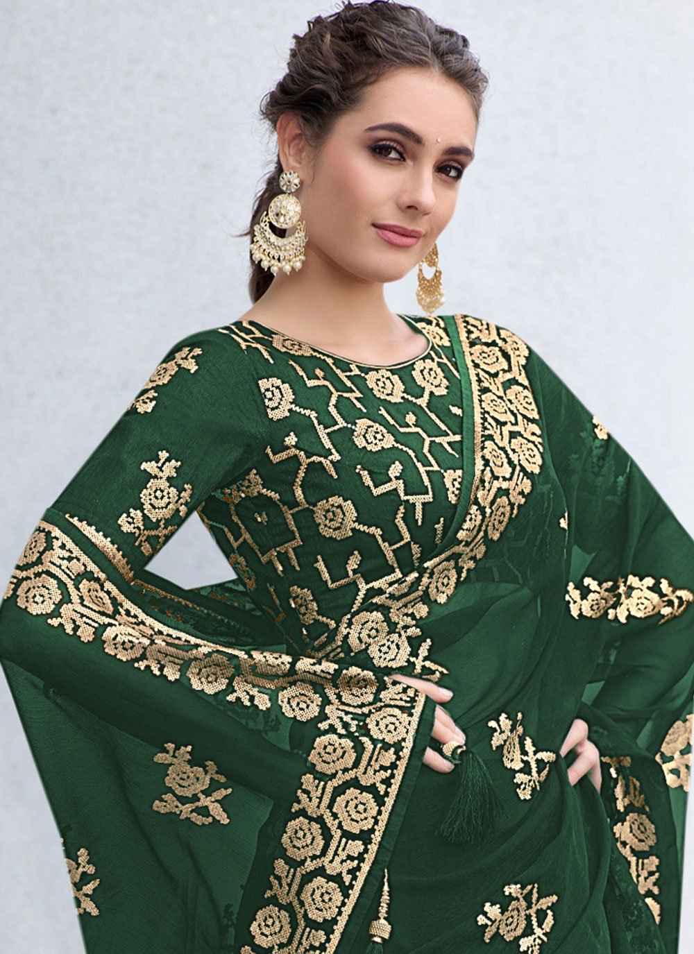 Classic Shimmer Georgette Green Sequins Saree