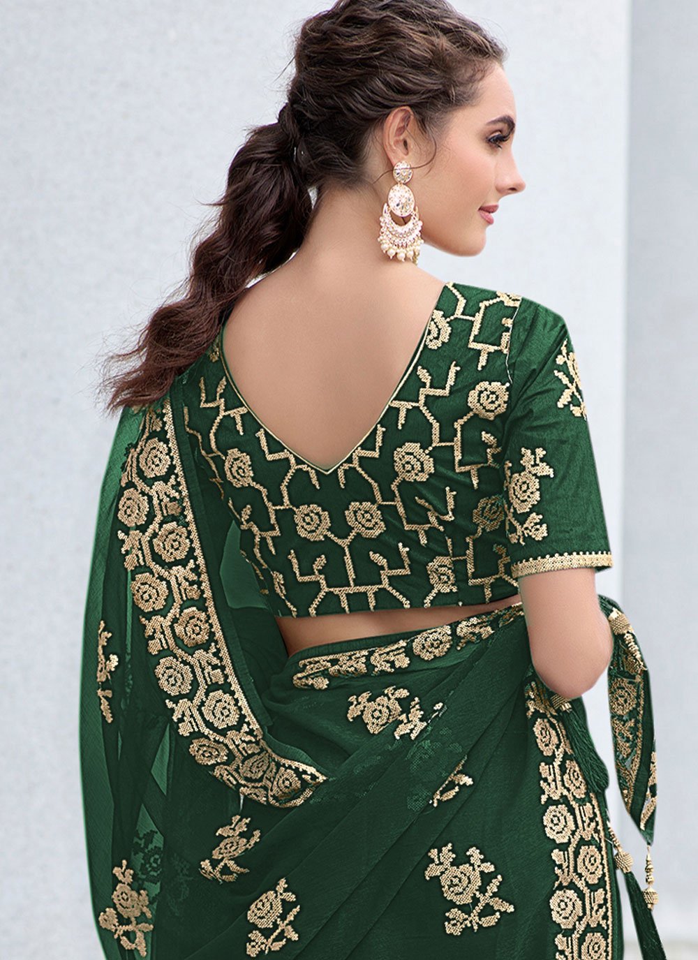 Classic Shimmer Georgette Green Sequins Saree