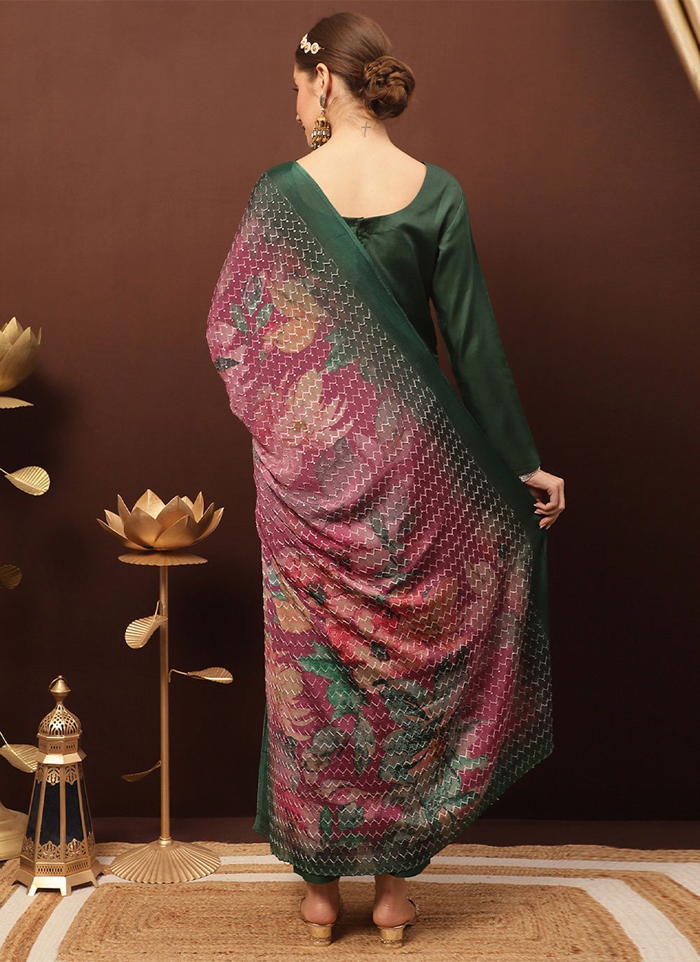 Salwar Suit Silk Green Embroidered Salwar Kameez