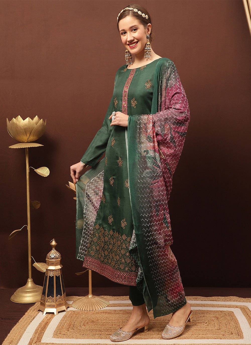 Salwar Suit Silk Green Embroidered Salwar Kameez