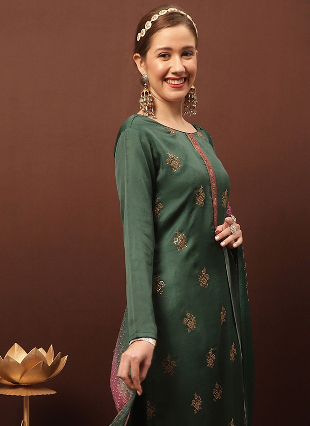 Salwar Suit Silk Green Embroidered Salwar Kameez