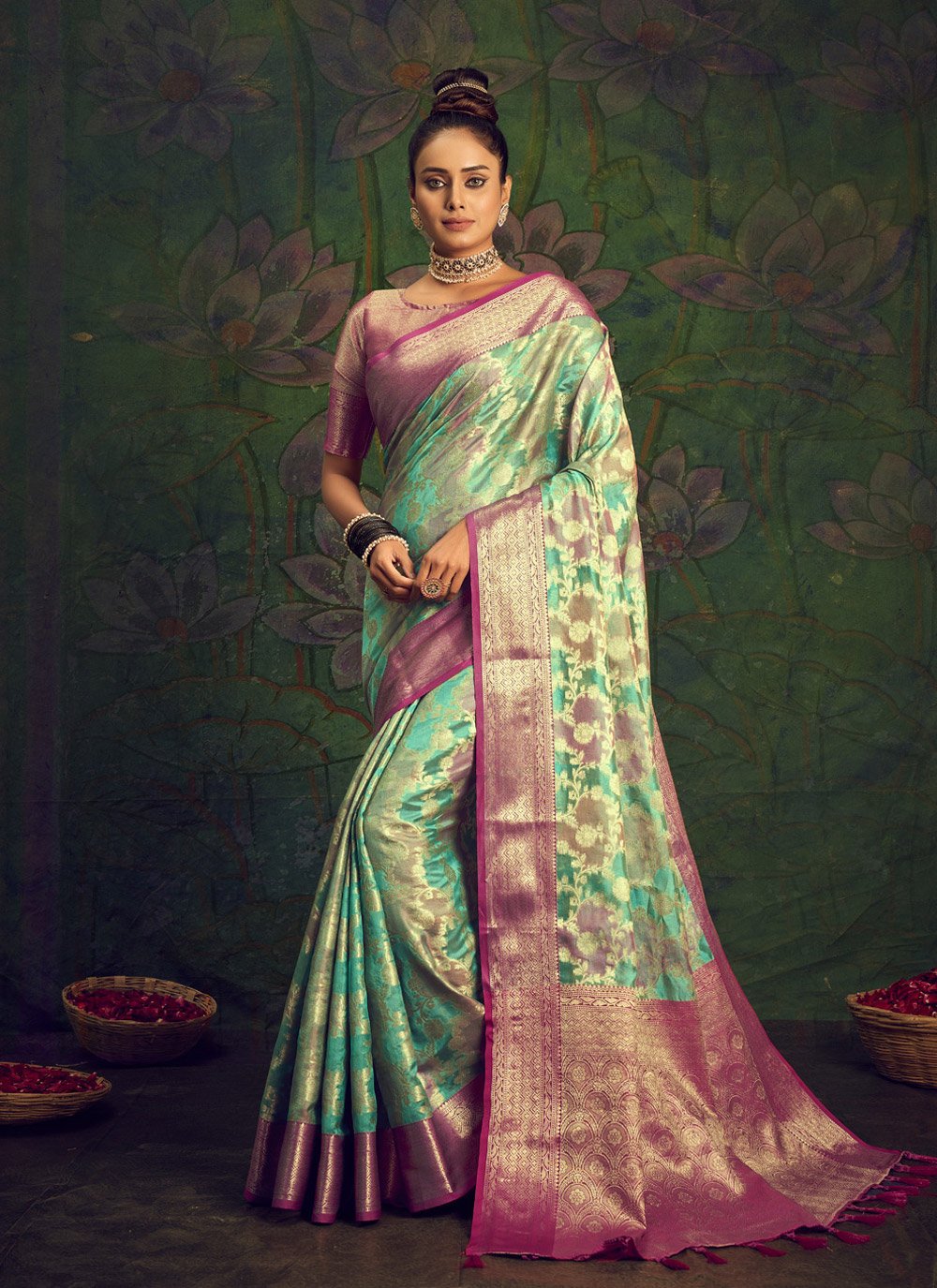 Designer Silk Green Woven Saree