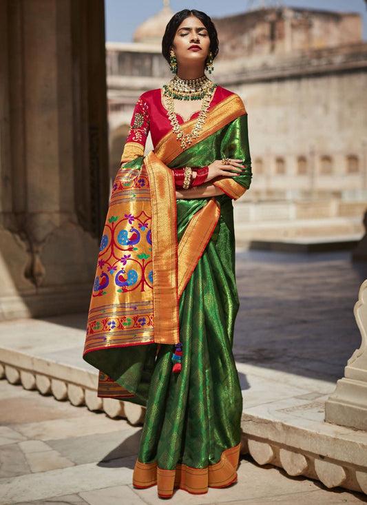 Classic Silk Green Weaving Saree