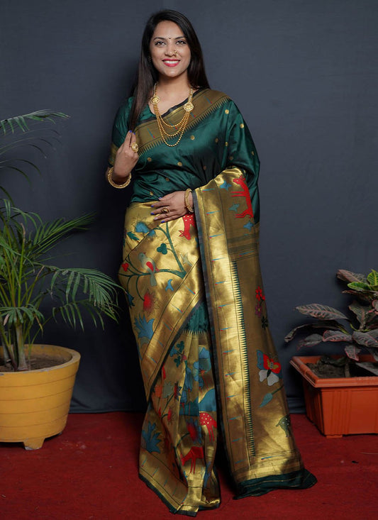 Classic Silk Green Jacquard Work Saree