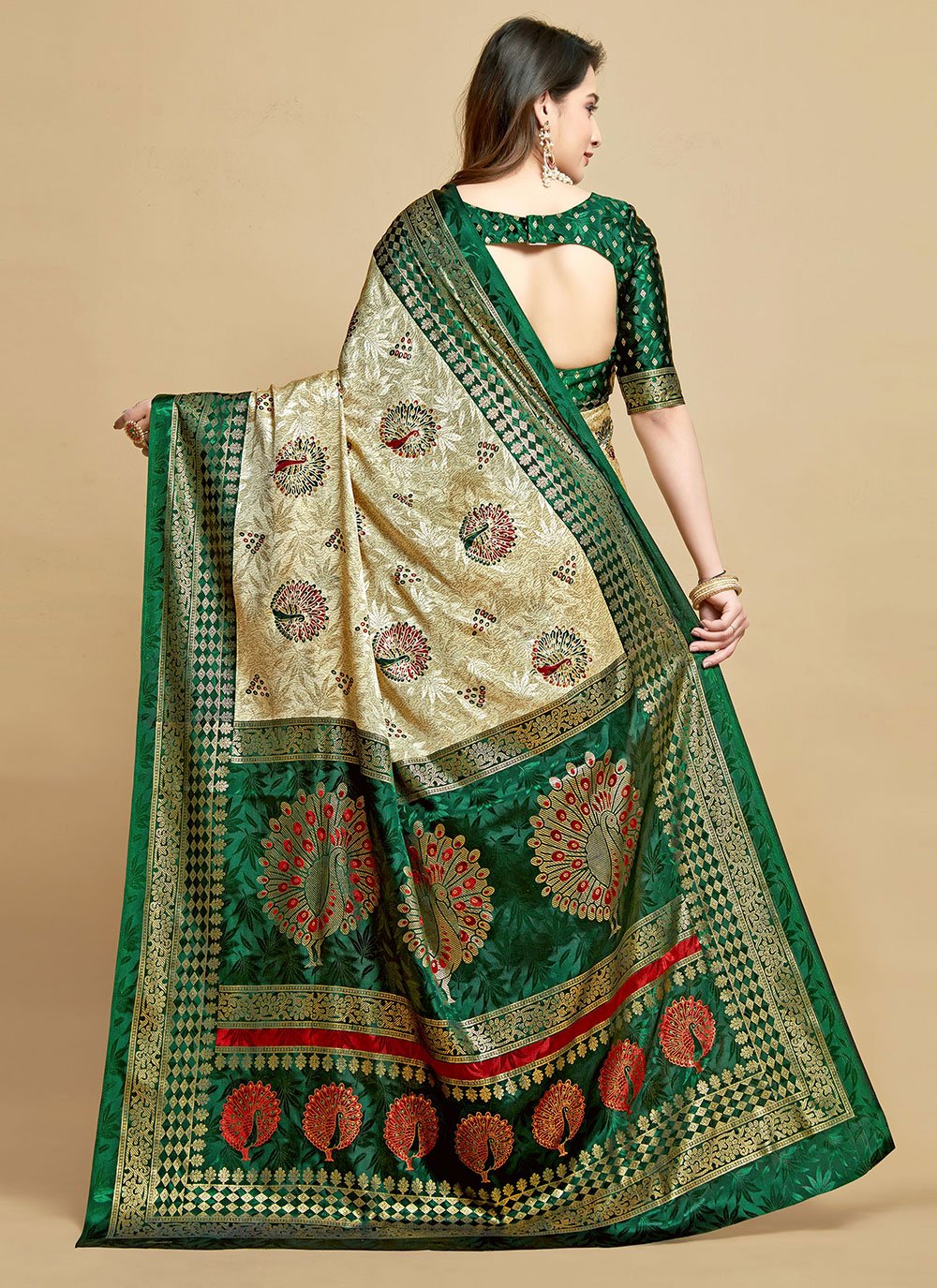 Contemporary Silk Green Jacquard Work Saree