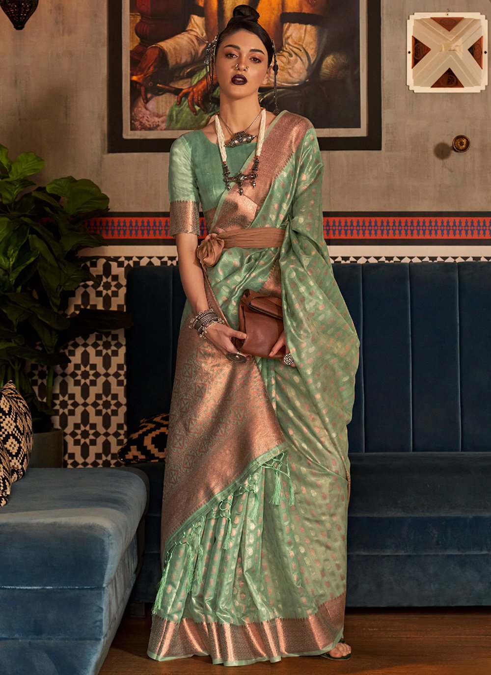 Designer Silk Green Weaving Saree