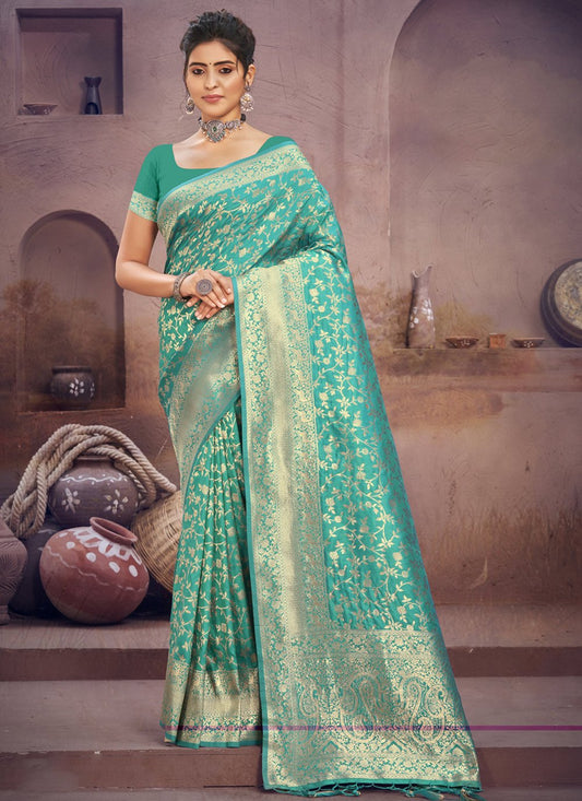 Traditional Saree Silk Green Fancy Work Saree