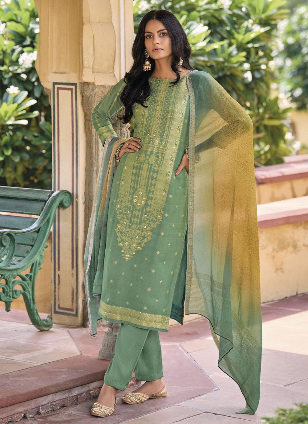 Trendy Suit Silk Green Digital Print Salwar Kameez