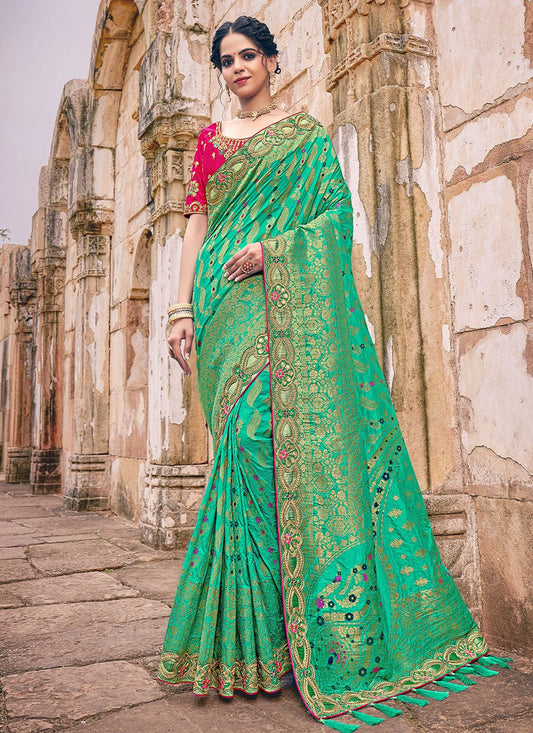 Contemporary Silk Green Embroidered Saree