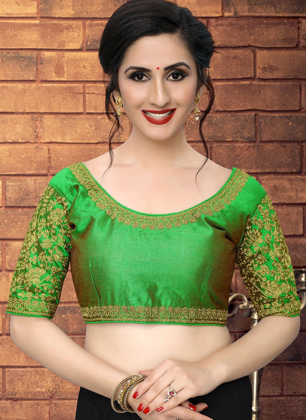 Designer Blouse Silk Green Embroidered Blouse