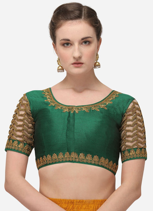 Designer Blouse Silk Green Embroidered Blouse