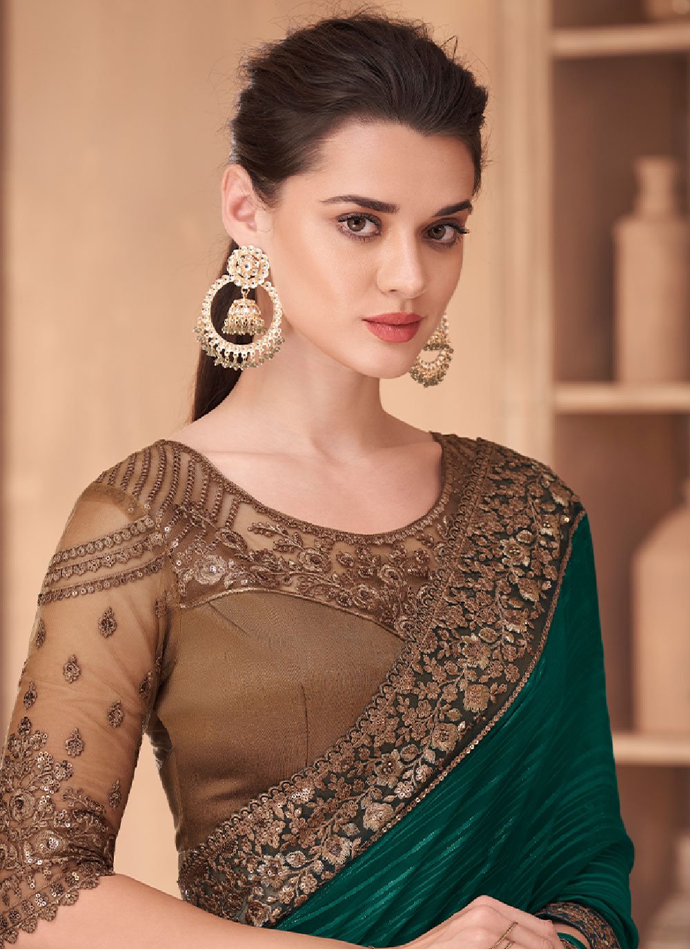 Designer Silk Green Embroidered Saree