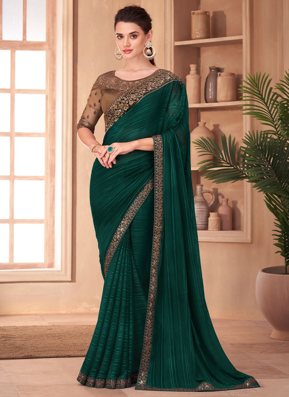 Designer Silk Green Embroidered Saree