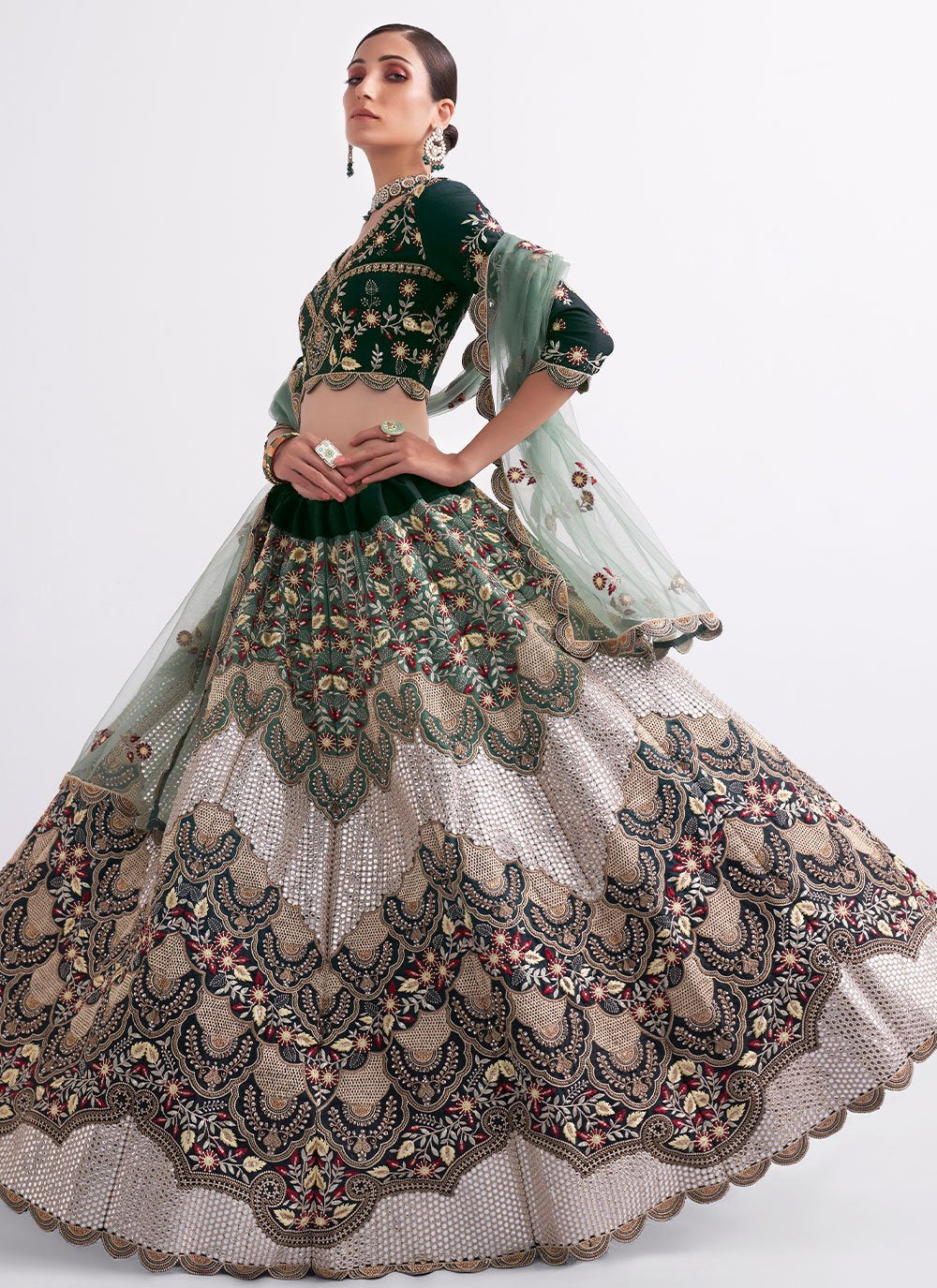 Lehenga Choli Silk Green Embroidered Lehenga Choli