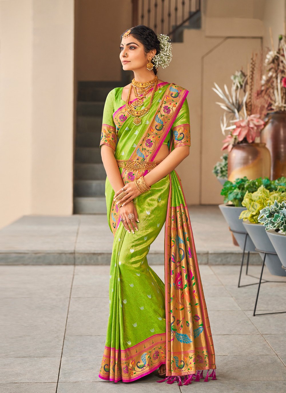 Traditional Saree Silk Green Weaving Saree