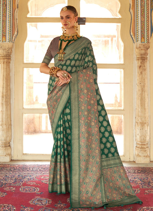 Contemporary Silk Green Foil Print Saree