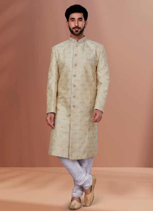 Indo Western Silk Green Embroidered Mens