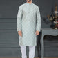 Kurta Pyjama Silk Green Digital Print Mens