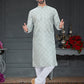 Kurta Pyjama Silk Green Digital Print Mens