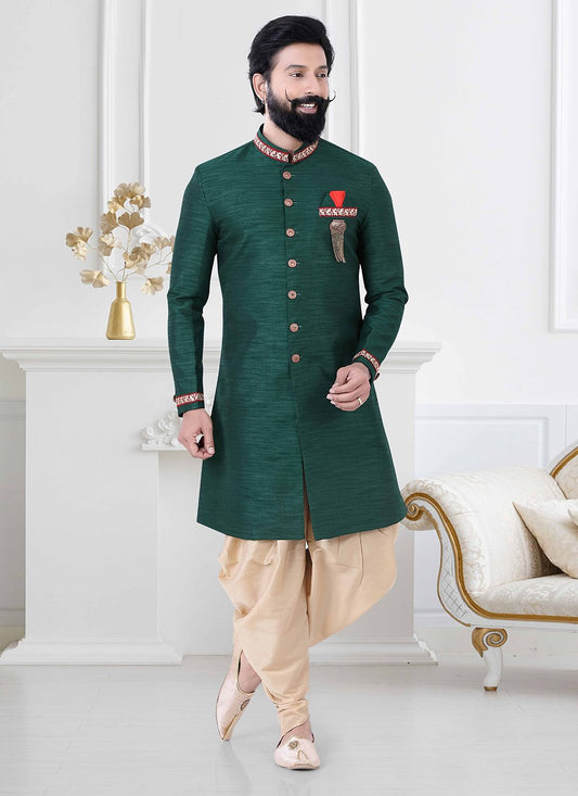Indo Western Silk Green Lace Mens