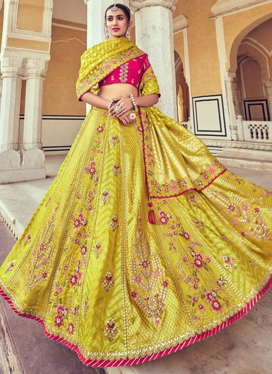 Lehenga Choli Silk Green Beads Lehenga Choli