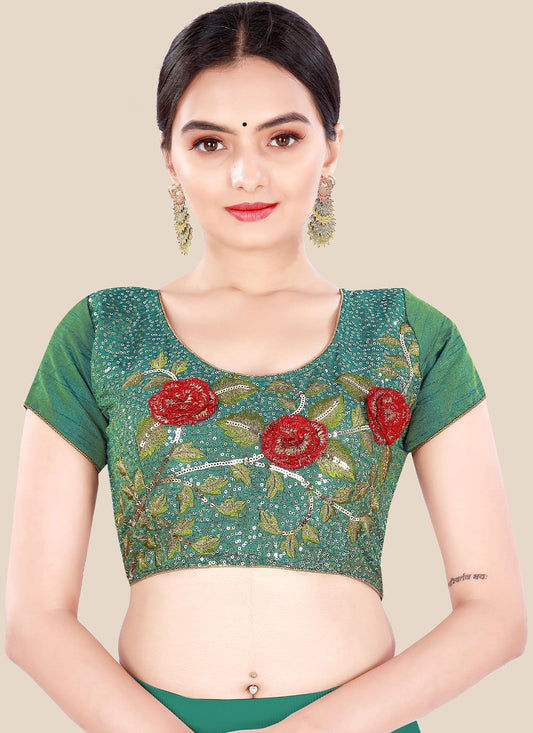 Blouse Silk Green Embroidered Blouse