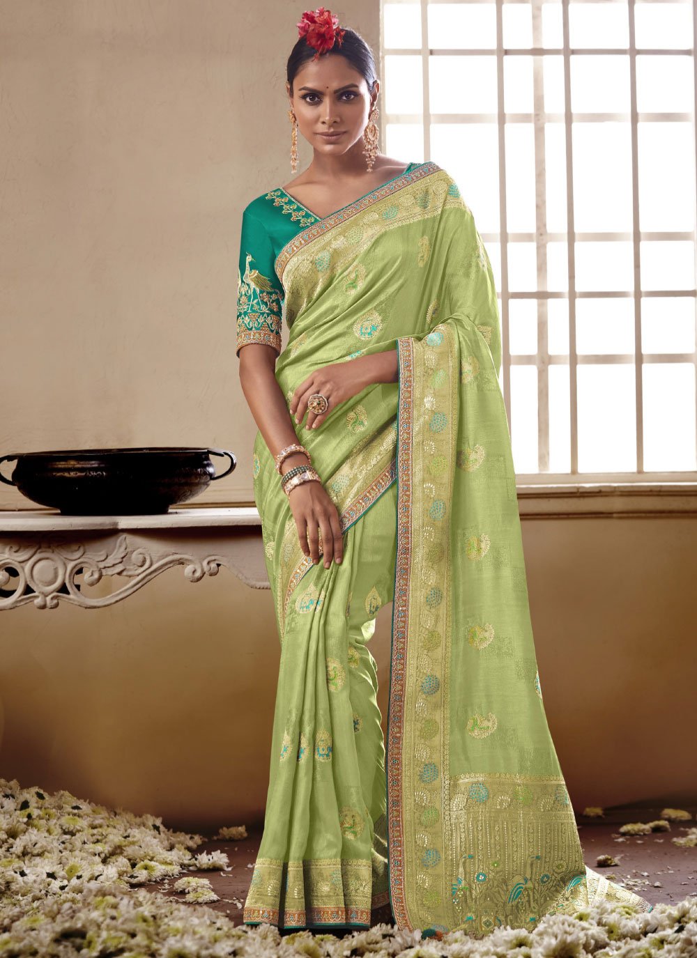 Classic Silk Green Embroidered Saree