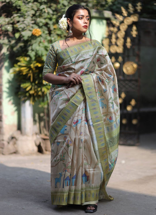 Classic Silk Green Print Saree