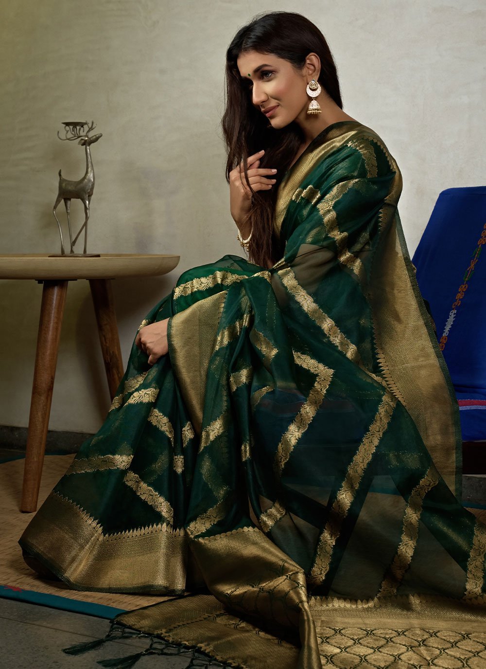 Classic Organza Silk Green Weaving Saree