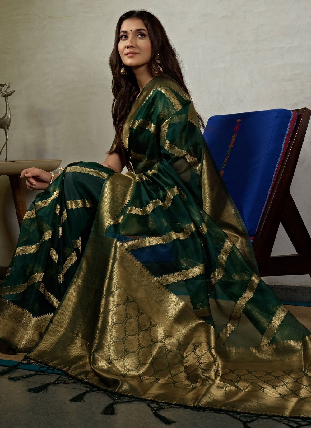 Classic Organza Silk Green Weaving Saree