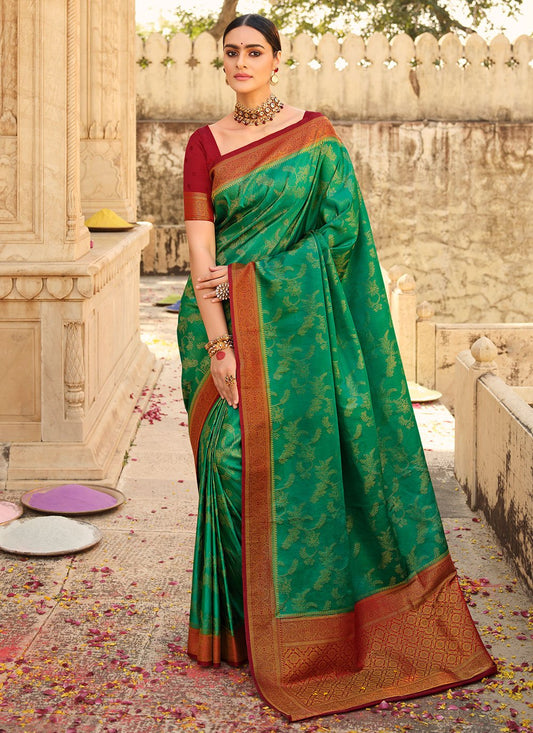 Classic Silk Green Patch Border Saree