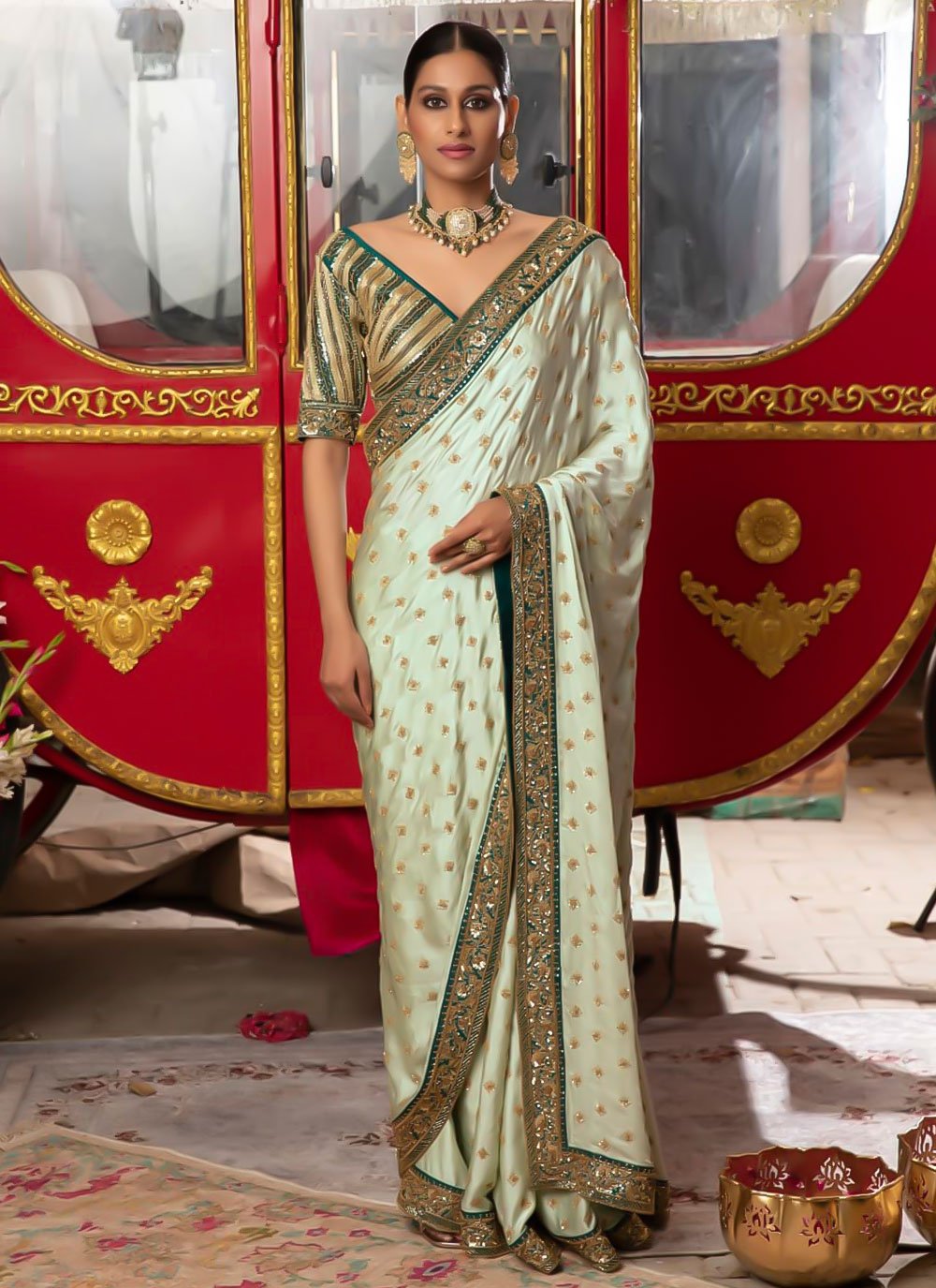 Classic Silk Green Embroidered Saree