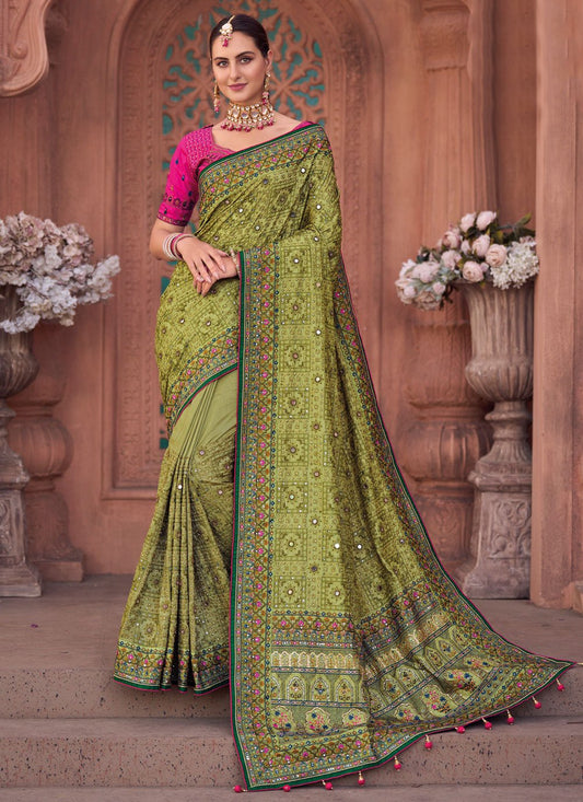 Traditional Saree Silk Green Embroidered Saree