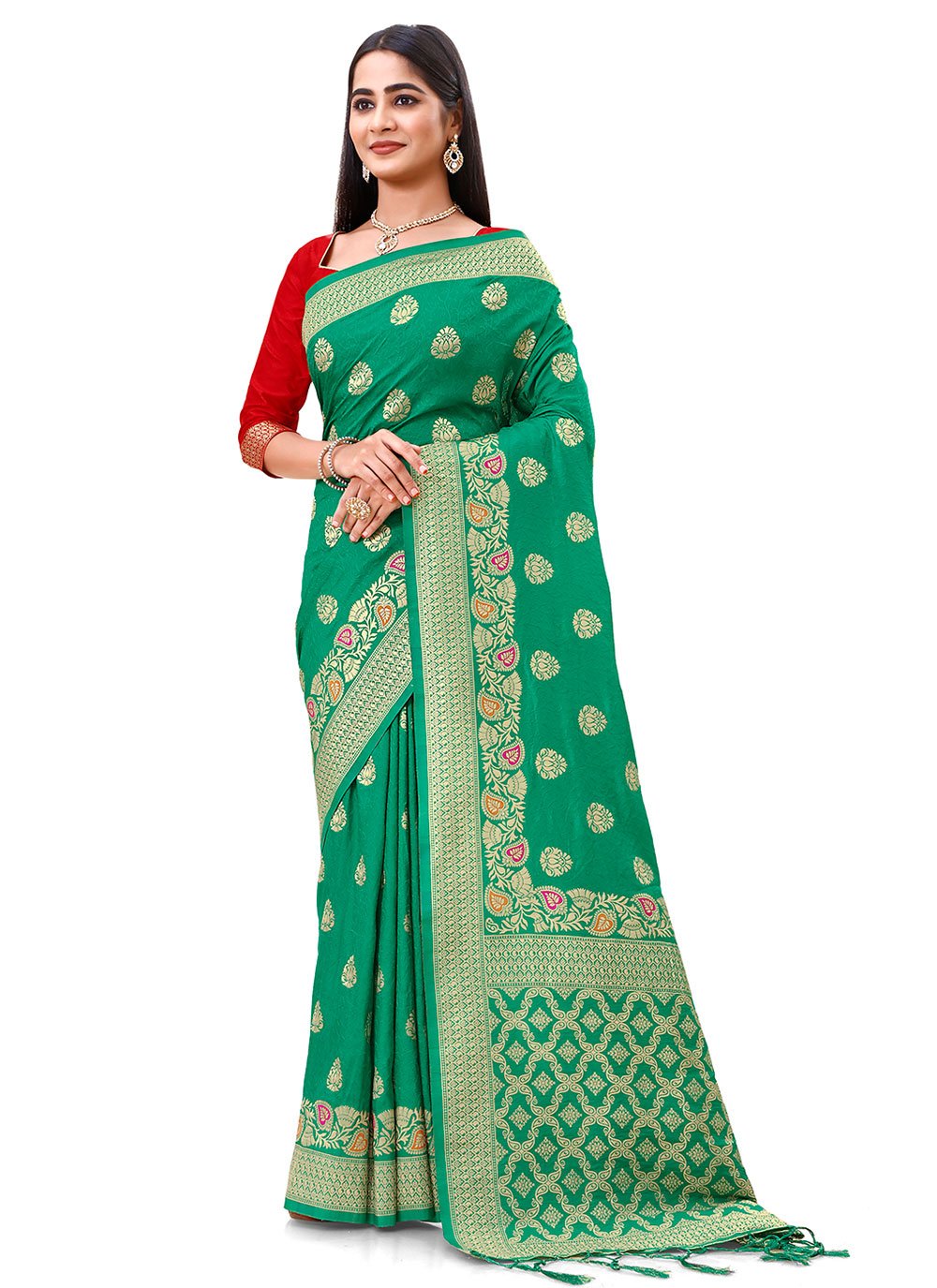 Trendy Saree Silk Green Weaving Saree