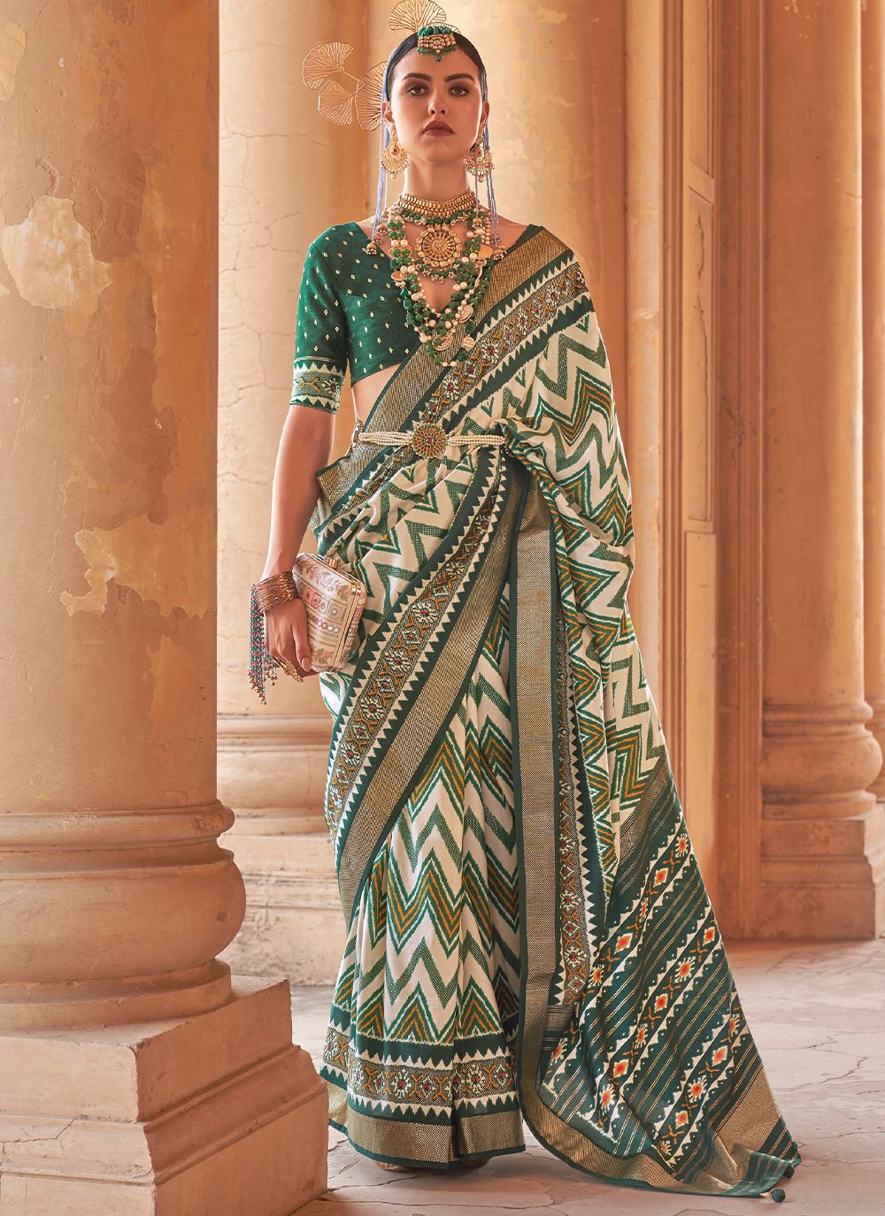 Trendy Saree Silk Green Patola Print Saree