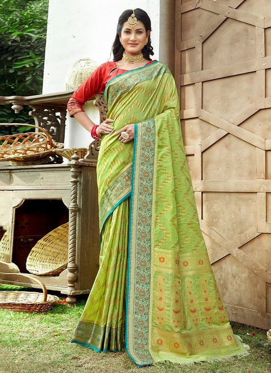 Designer Silk Green Weaving Saree