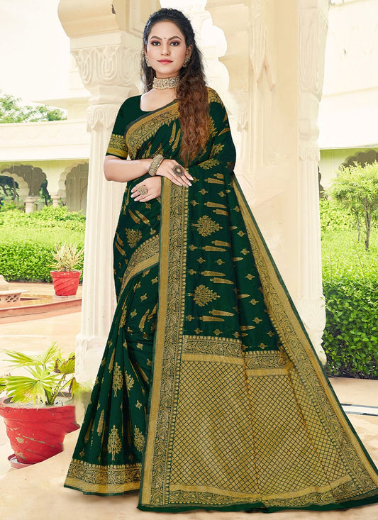 Contemporary Silk Green Zari Saree