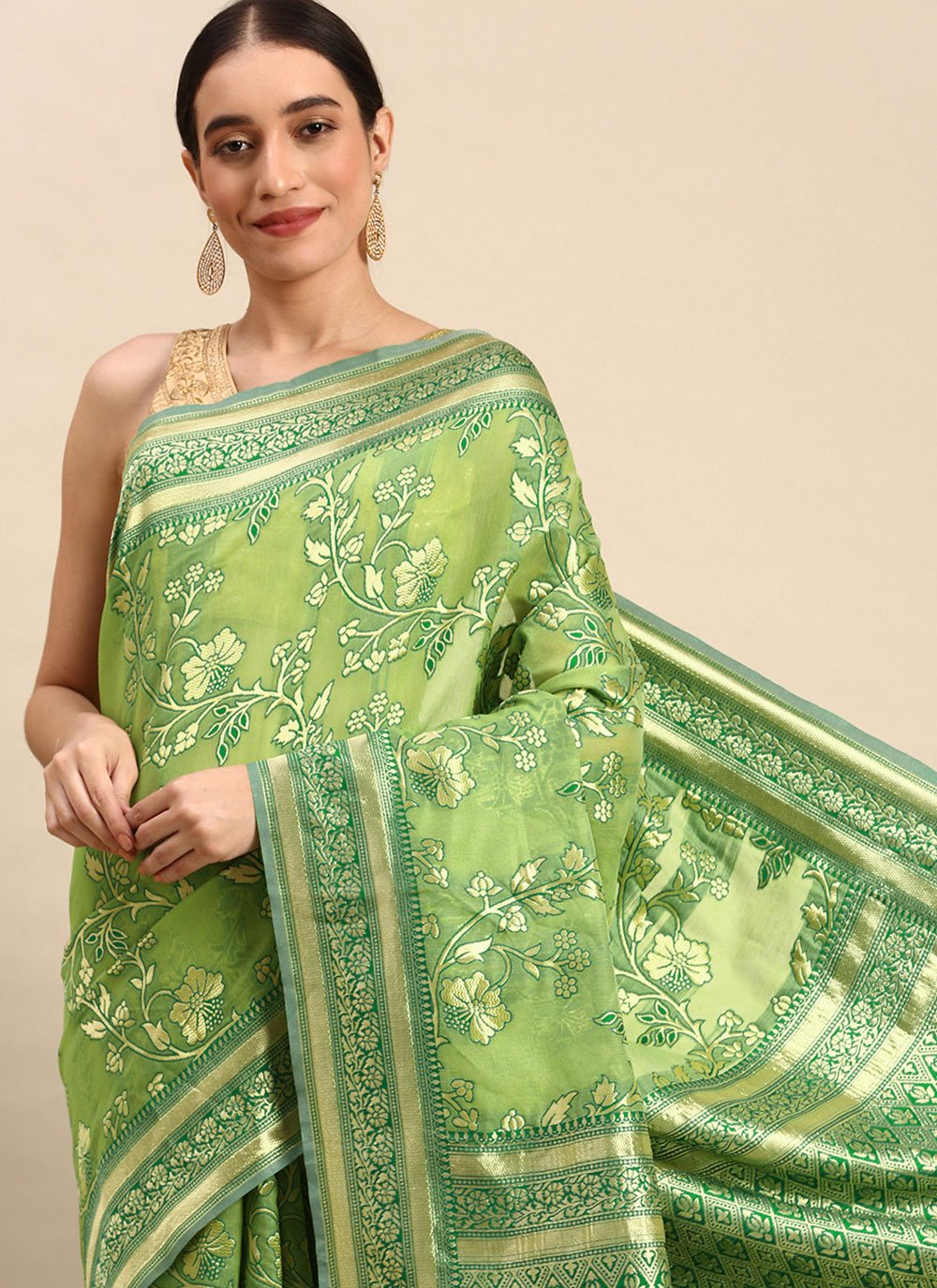 Classic Soft Cotton Green Weaving Saree