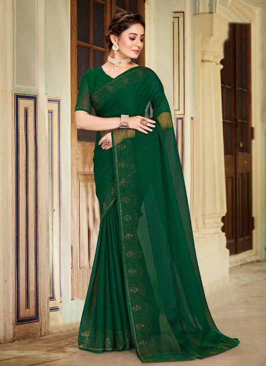 Contemporary Chiffon Green Stone Saree