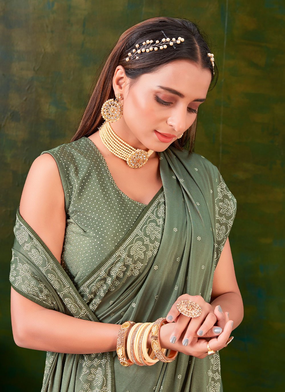 Classic Imported Green Swarovski Saree