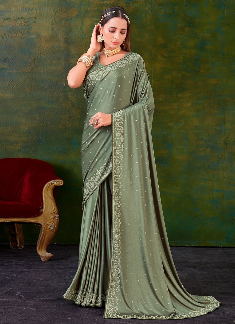 Classic Imported Green Swarovski Saree