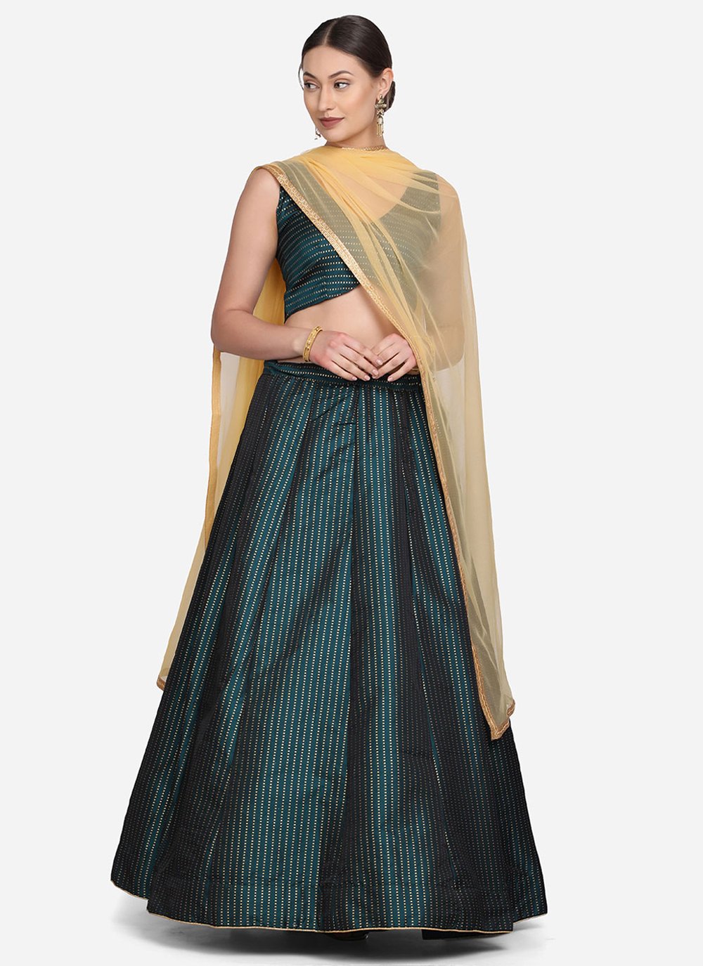 Lehenga Choli Tafeta Silk Green Woven Lehenga Choli