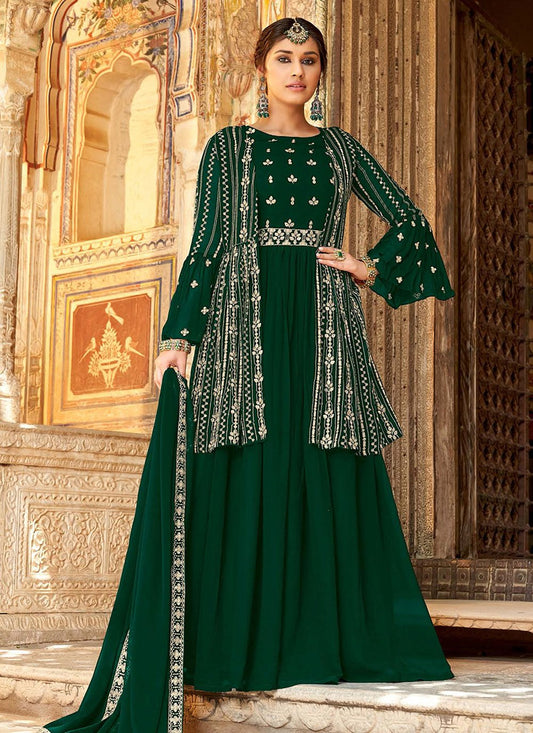 Anarkali Suit Georgette Green Embroidered Salwar Kameez