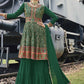Palazzo Salwar Suit Chinon Green Embroidered Salwar Kameez