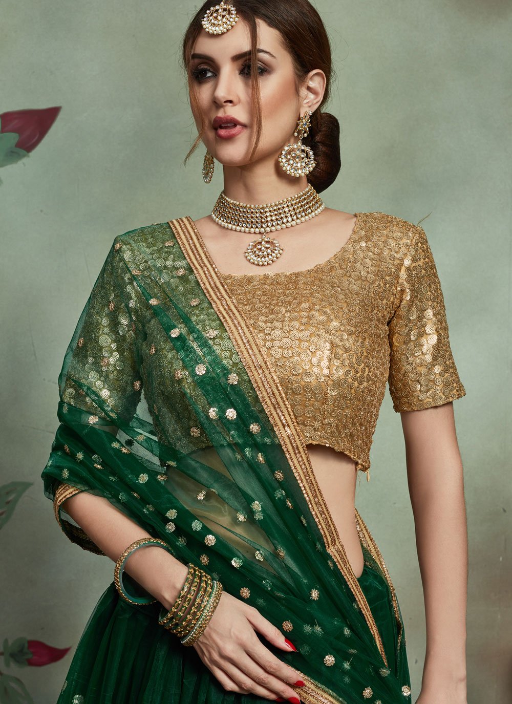 Lehenga Choli Net Green Embroidered Lehenga Choli