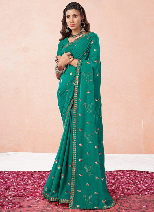Classic Georgette Green Embroidered Saree